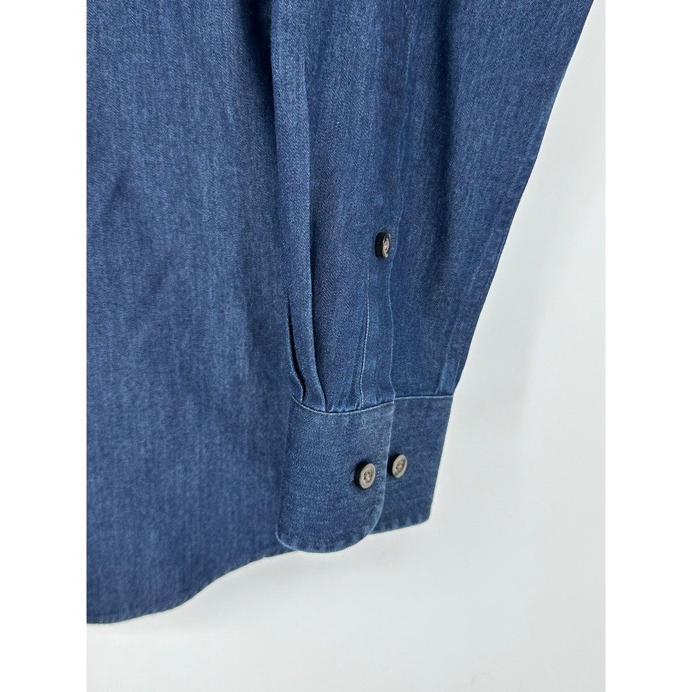 Orvis Mens Classic Fit Denim Button Down Shirt Long Sleeve Blue Cotton Large B5 - Picture 4 of 10
